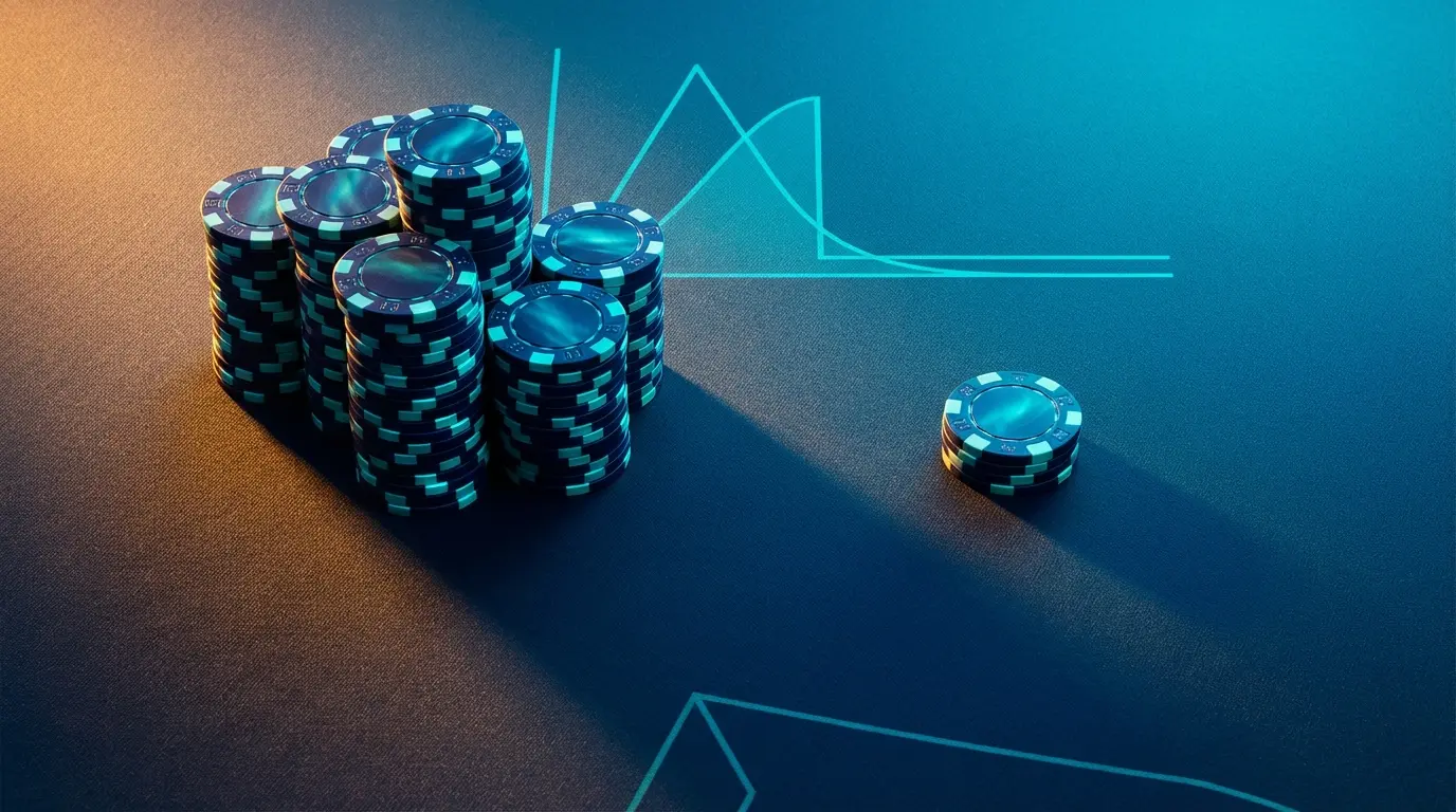 Unequal stacks of casino chips showing house advantage concept