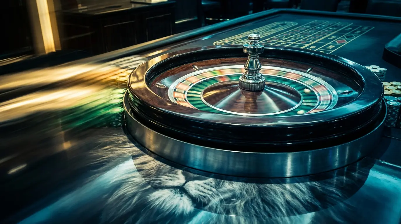 Spinning roulette wheel with golden green accents