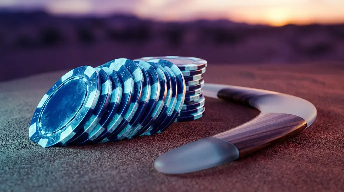 Stacked casino chips with Australian cultural elements