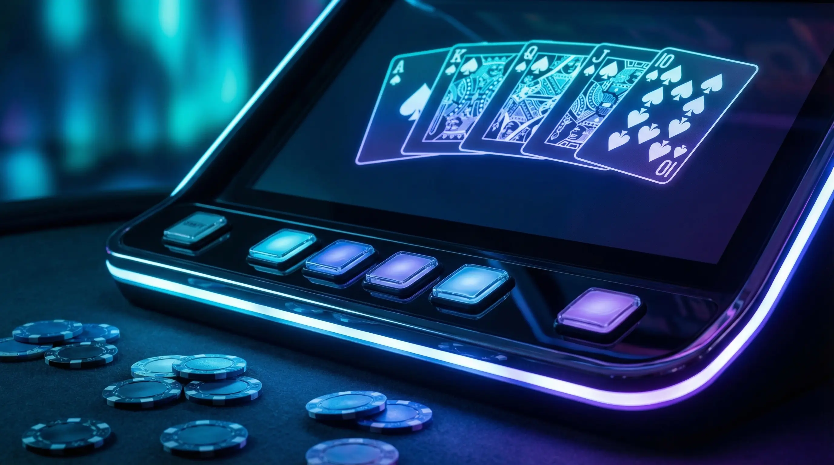 Video poker ekranı və kazino fişləri
