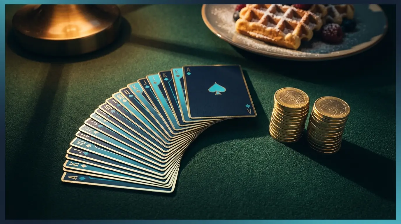 Casino cards and coins with Belgian cultural elements