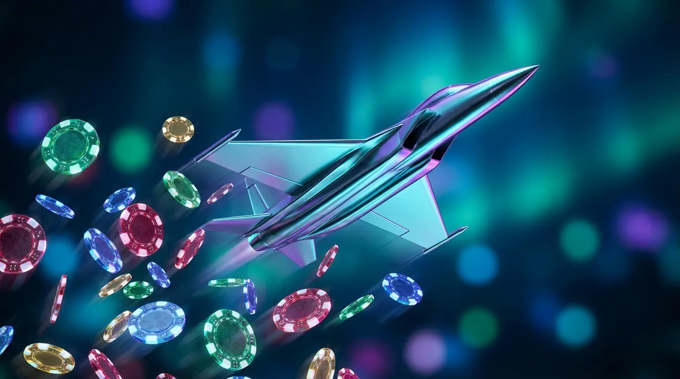 Casino chips exploding around ascending jet model