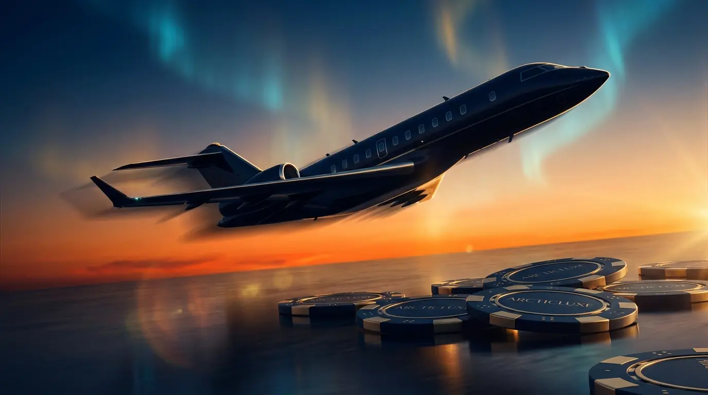 Jet ascending with casino chips in cinematic composition