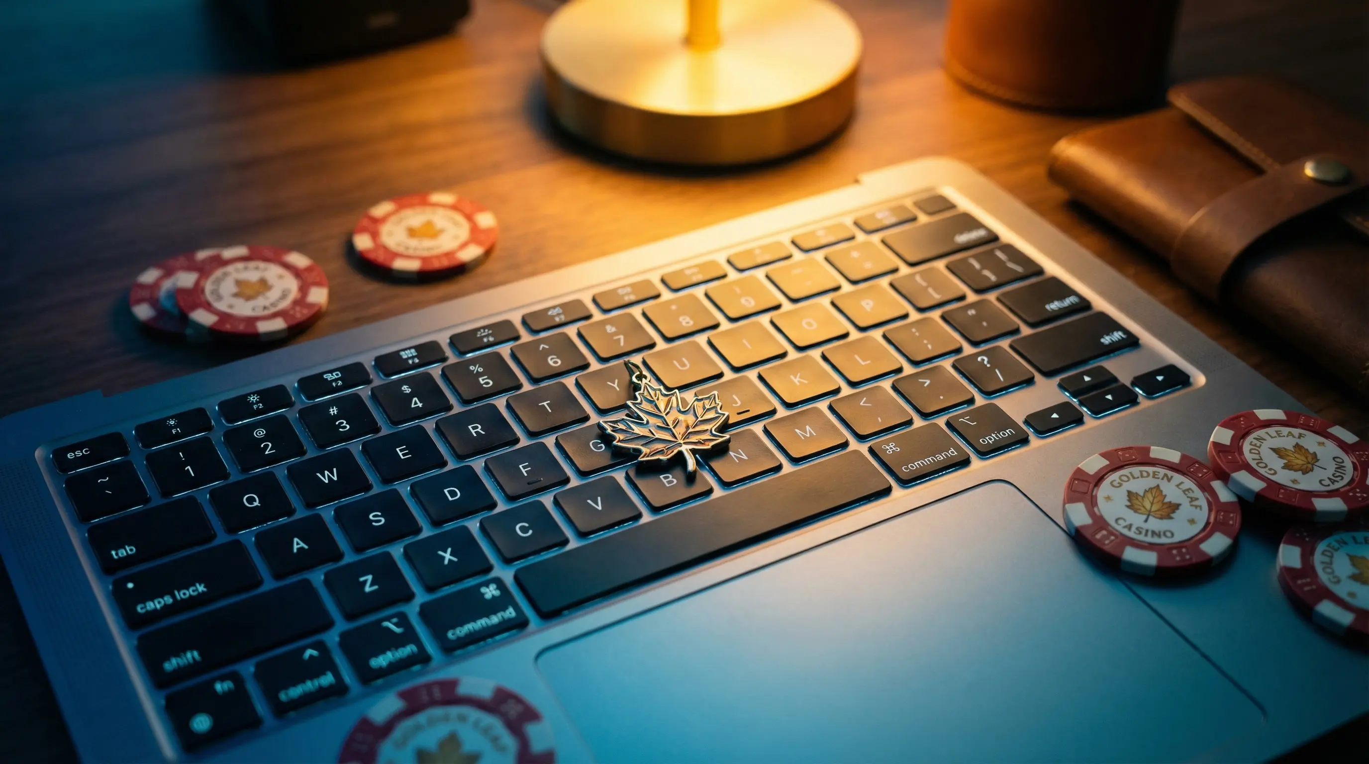 Clavier d'ordinateur avec jetons de casino canadiens