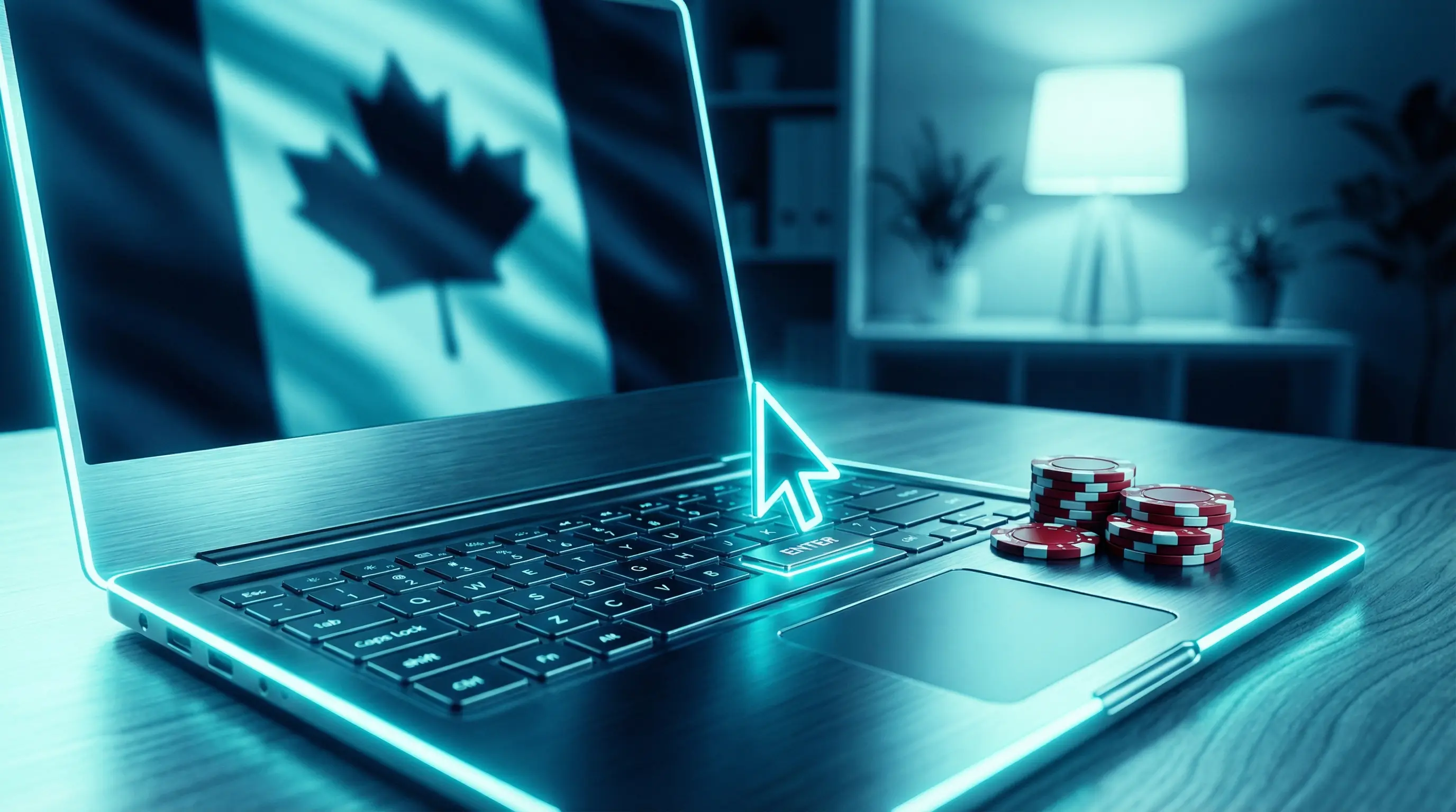 Souris d'ordinateur et jetons de poker canadiens