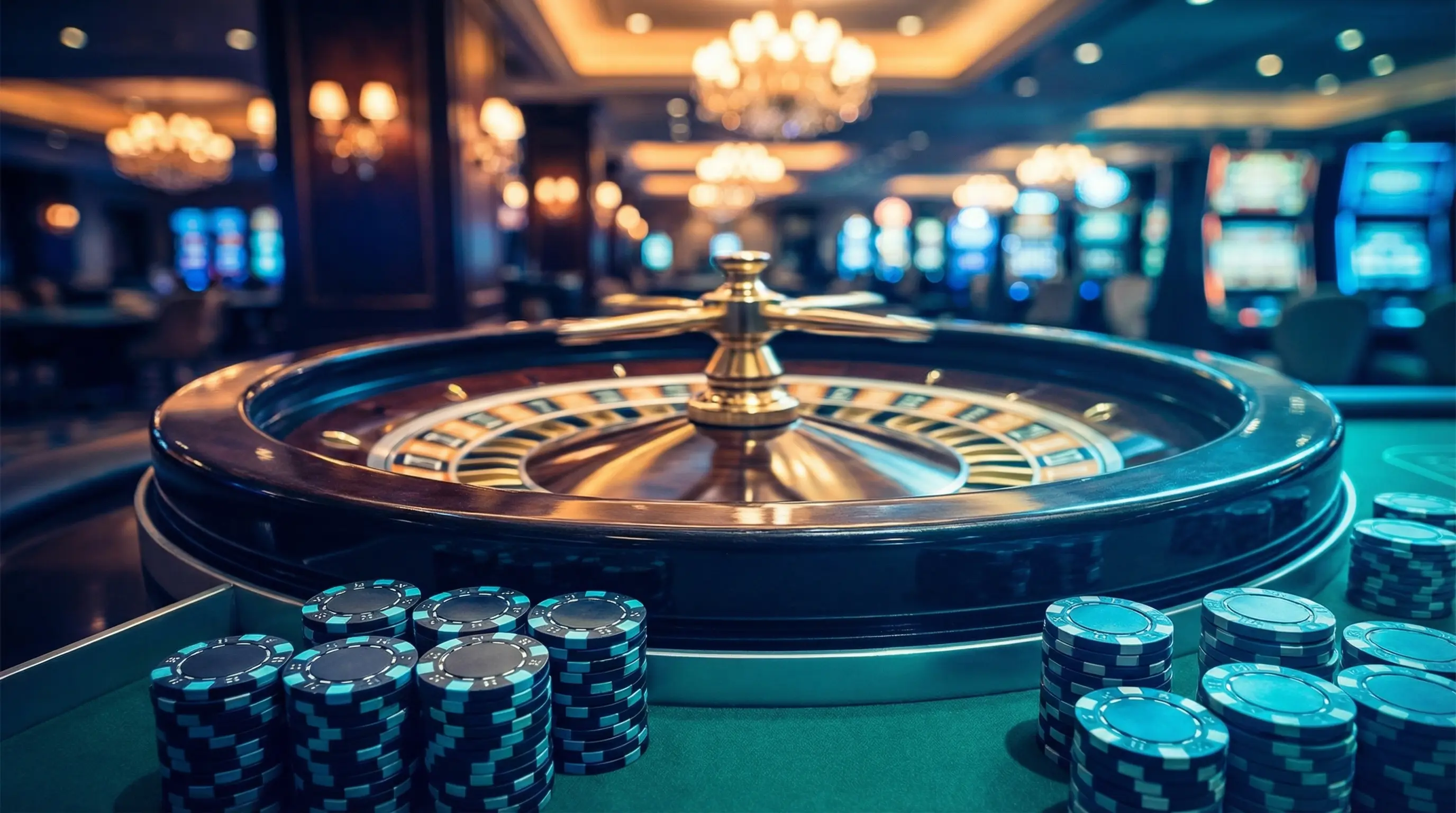 Roulette en rotation avec jetons de casino empilés