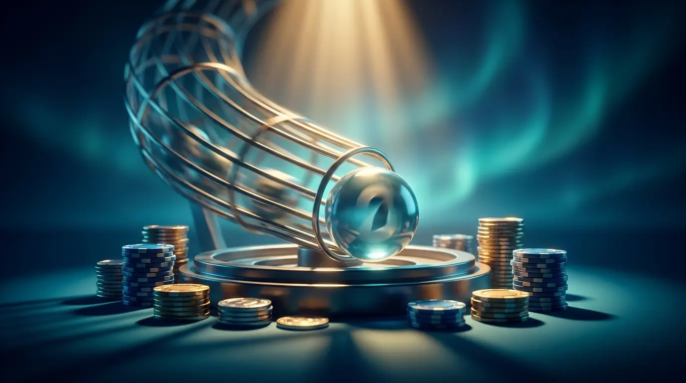 Lottokugel umgeben von strategisch platzierten Spielchips