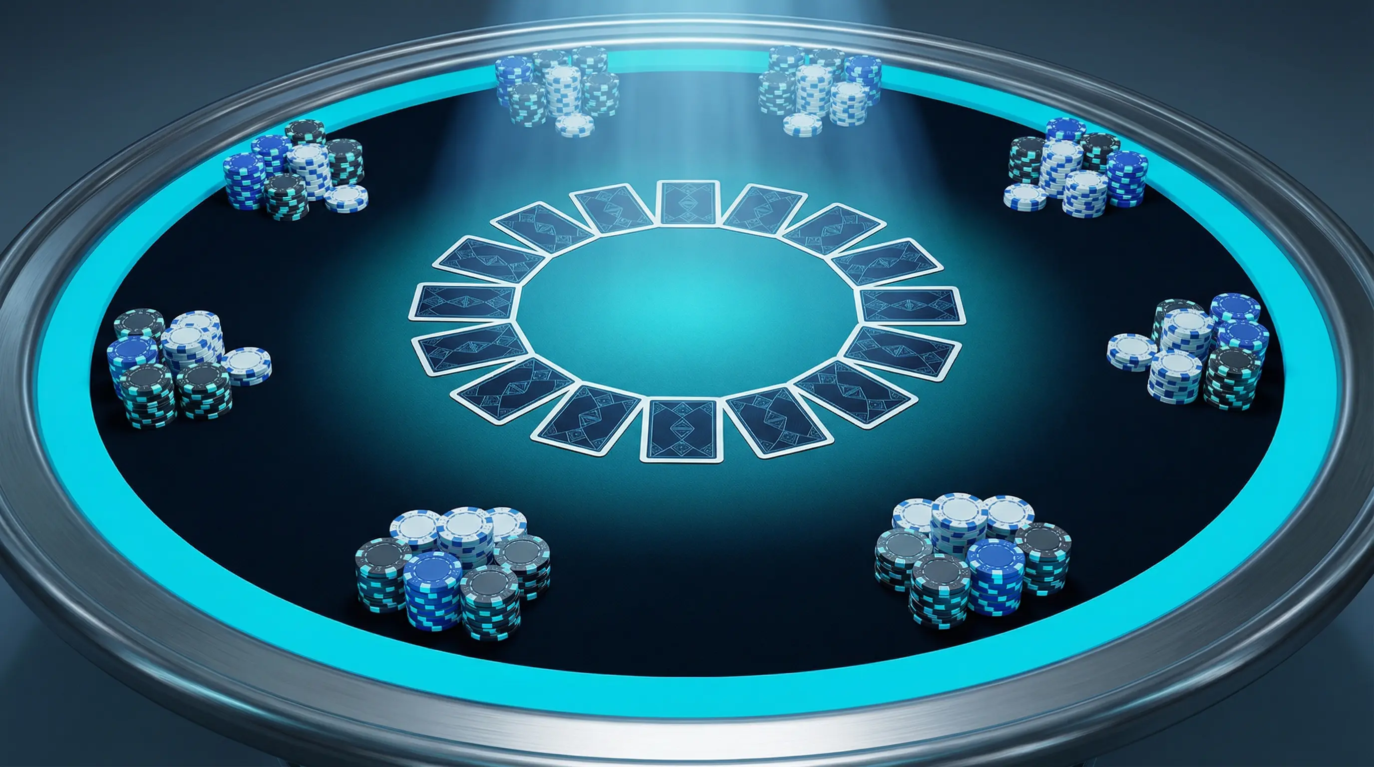Draufsicht auf Live-Casino-Tisch mit Chips und Karten