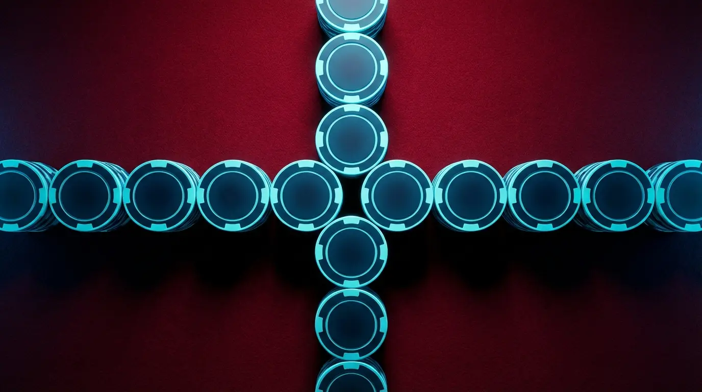 Poker chips arranged in Swiss flag cross pattern