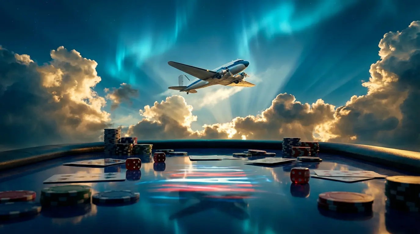 Airplane climbing with casino gaming elements and Chilean colors