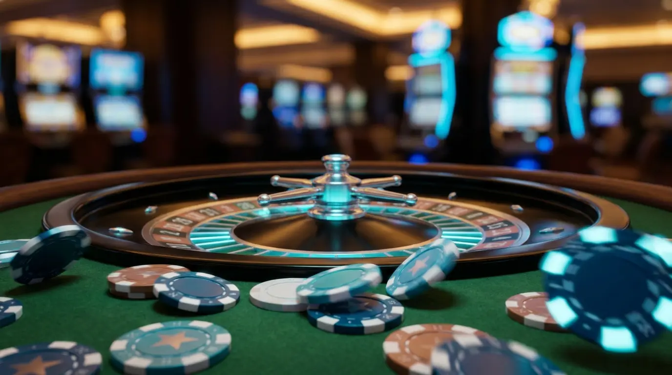 Ruleta de casino con fichas en colores de la bandera chilena