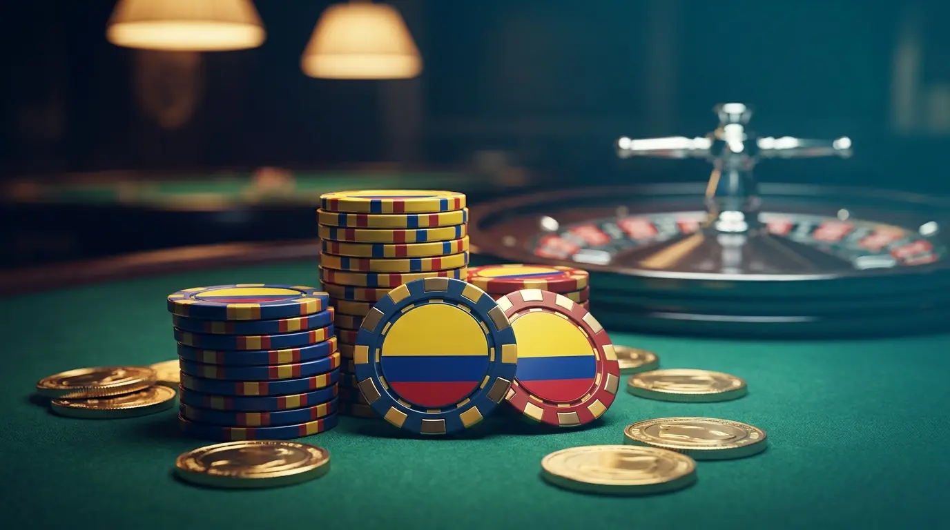 Fichas de casino y monedas con colores de Colombia