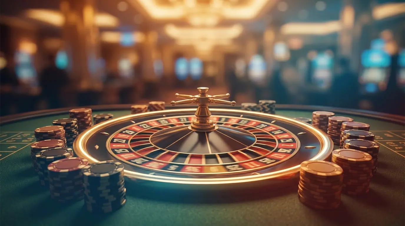 Roulette-Rad mit Casino-Chips in deutschen Farben