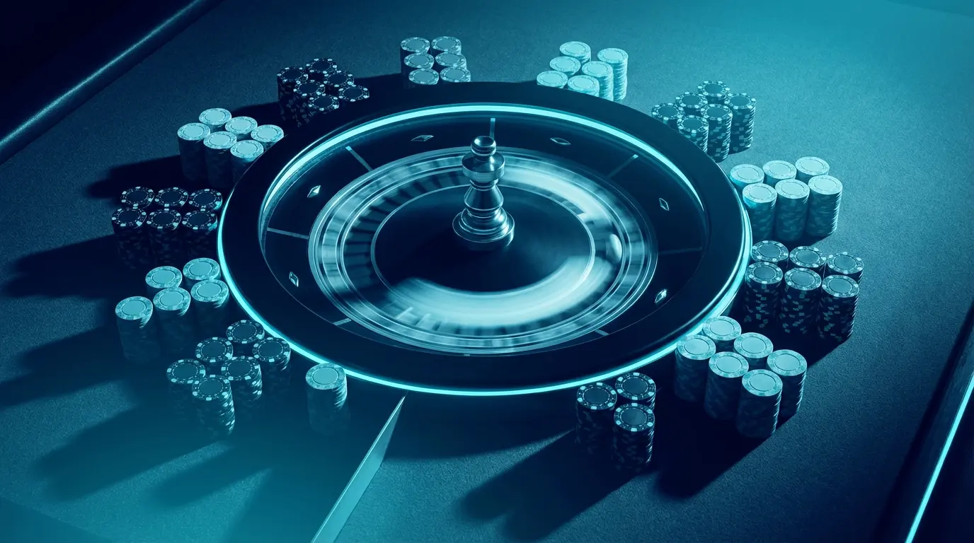 Drehendes Roulette-Rad mit gruppierten Casino-Chips